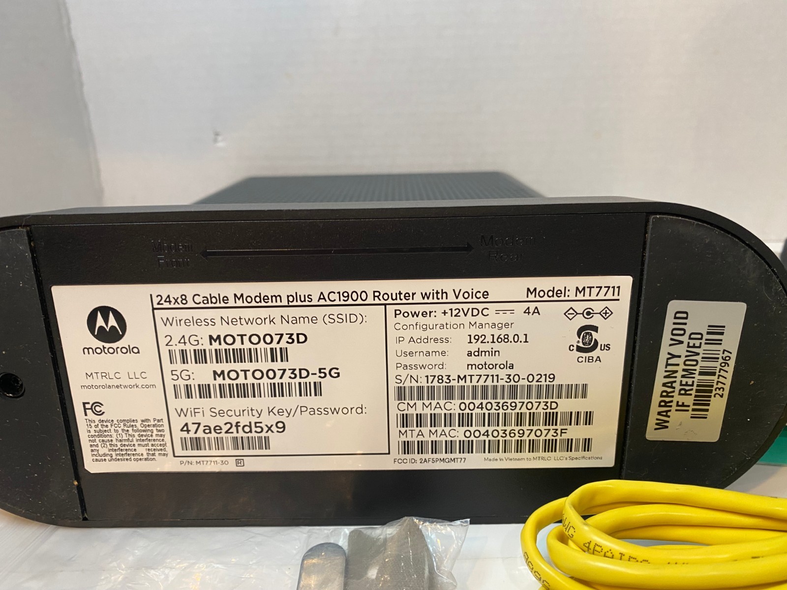 Motorola MT7711 24X8 Cable Modem and AC1900 Dual Band Wi-Fi Gigabit Router 2…