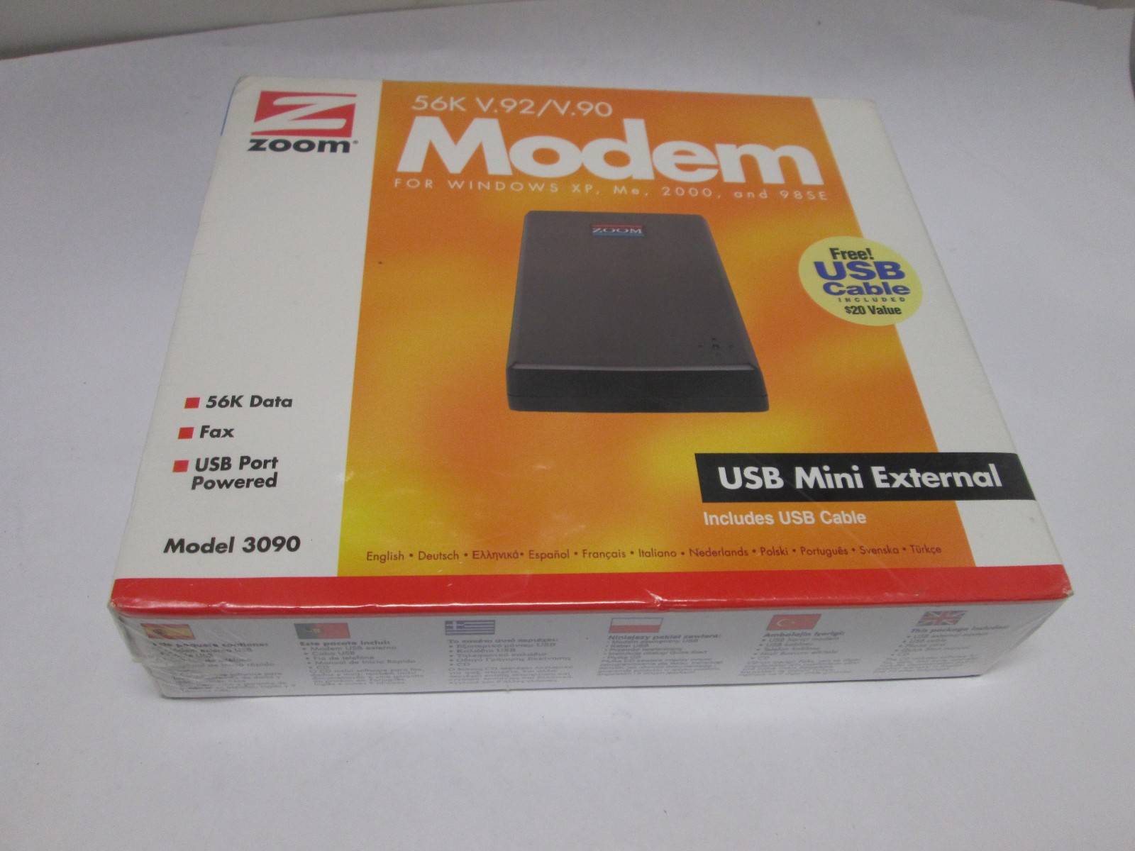 NEW Zoom 56K USB powered External Modem 3090 V.92/V.90 Data Fax XP ME 98 VINTAGE