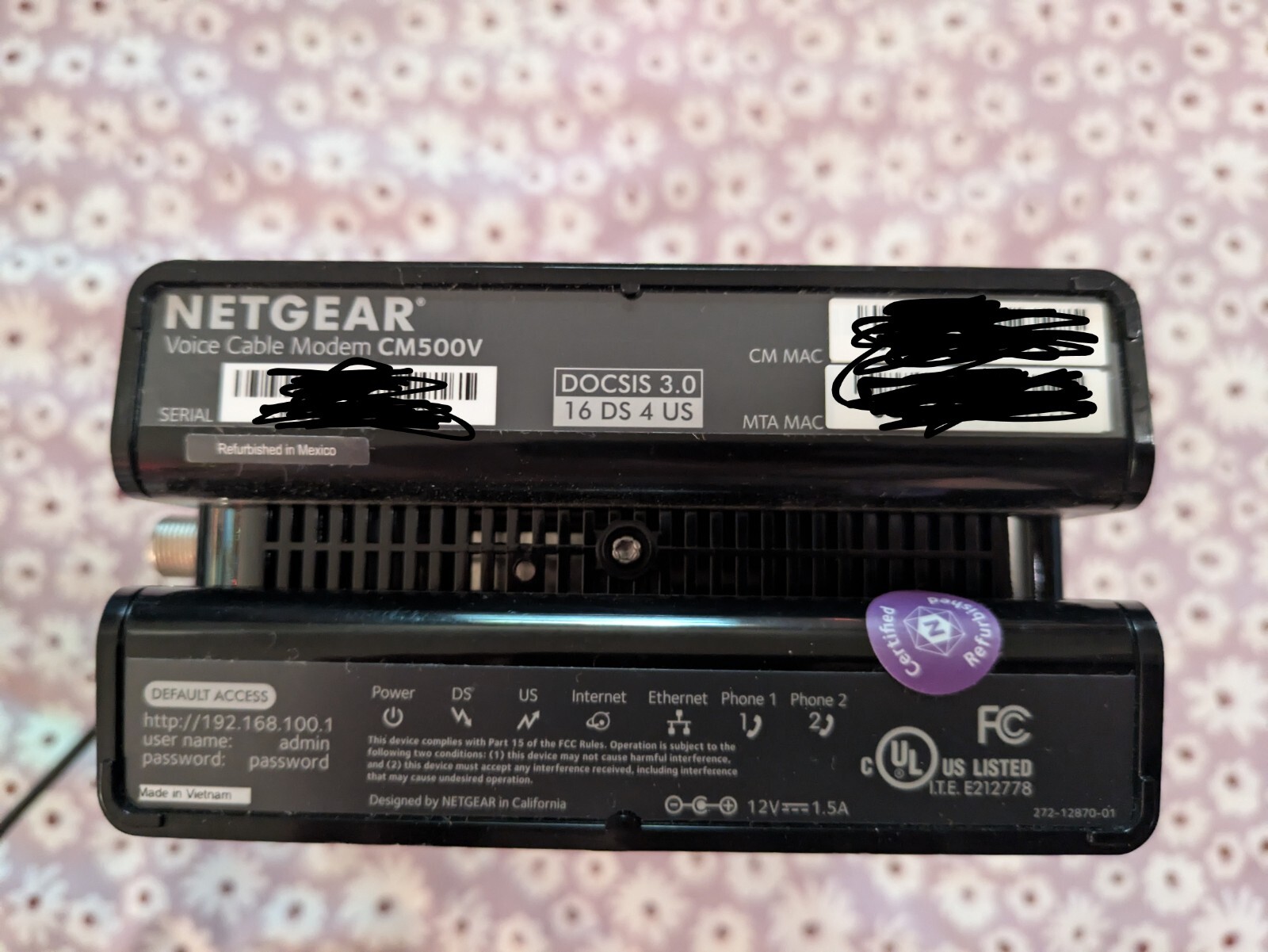 NETGEAR CM500V Cable Modem for Internet & Voice