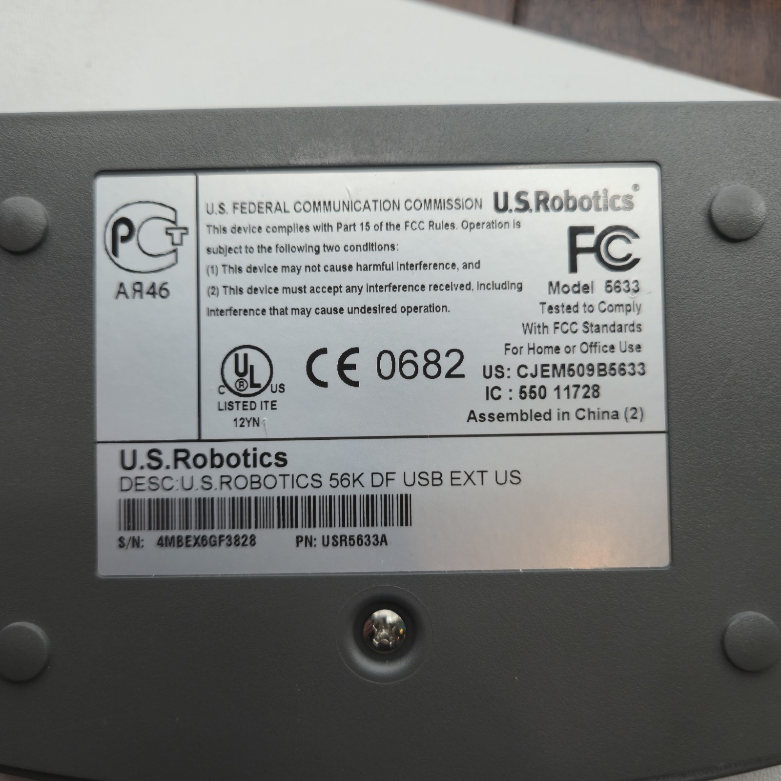 U.S. Robotics USR5633A 56K USB Faxmodem External Dial Up Modem Untested
