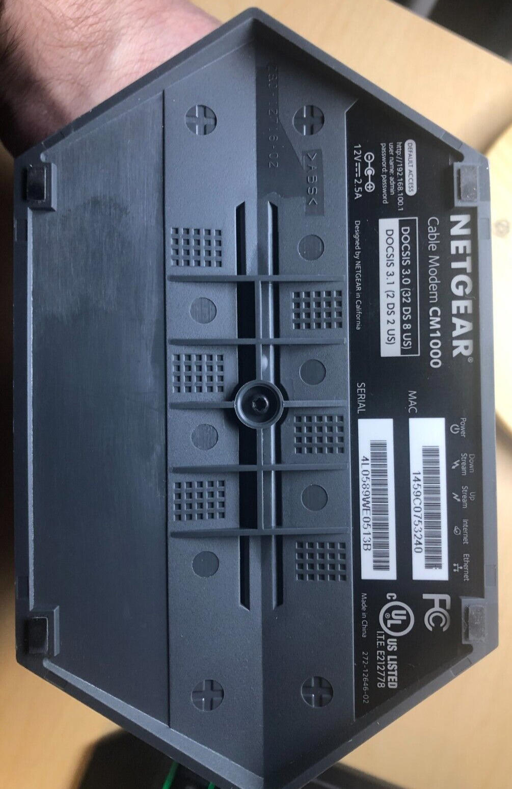 NETGEAR Modem CM1000 Cable – w/CATVX COAX cable and power cable