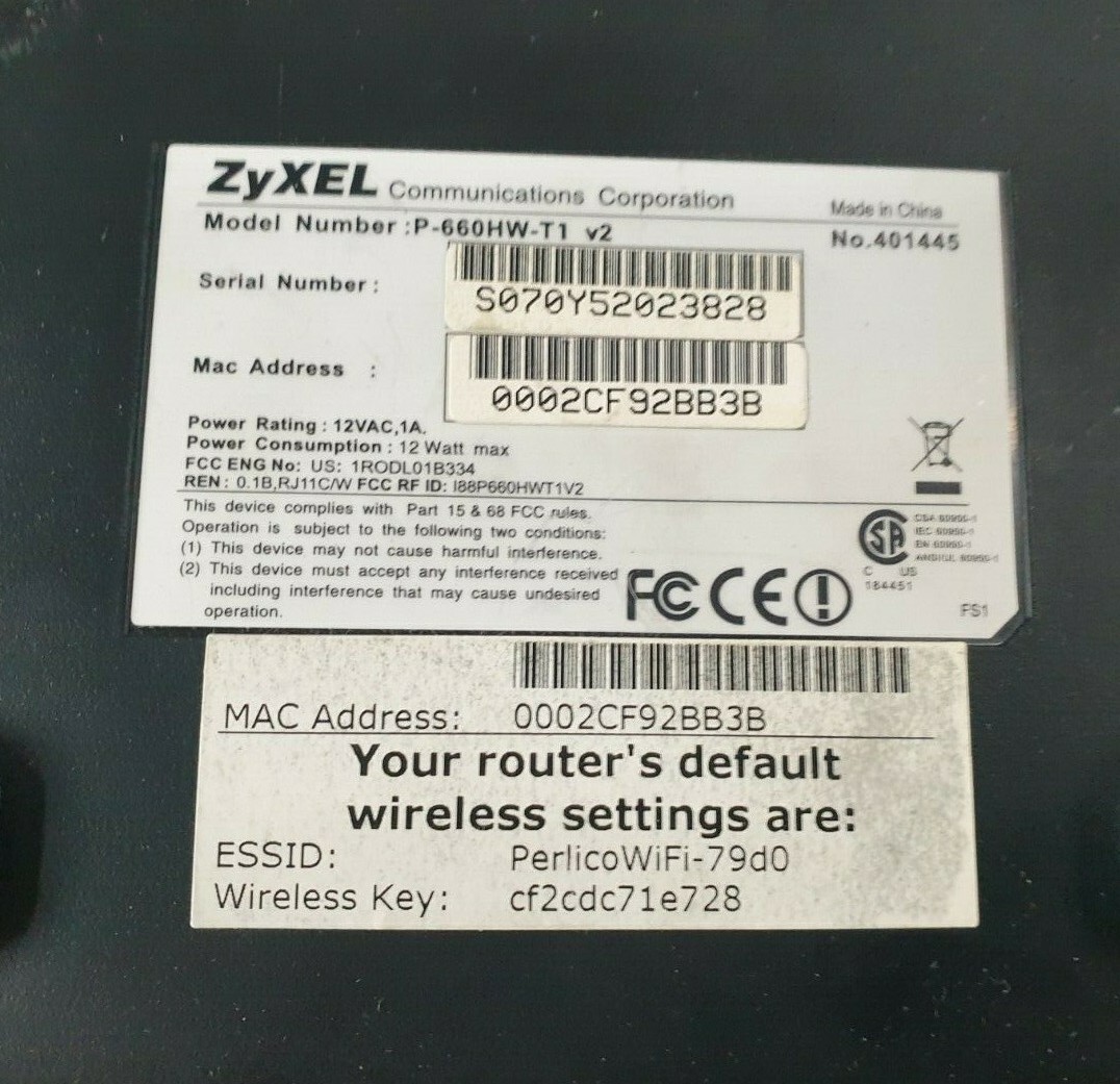 ZYXEL P-660HW-T1 V2 PERLICO MODEM (IN26S3)