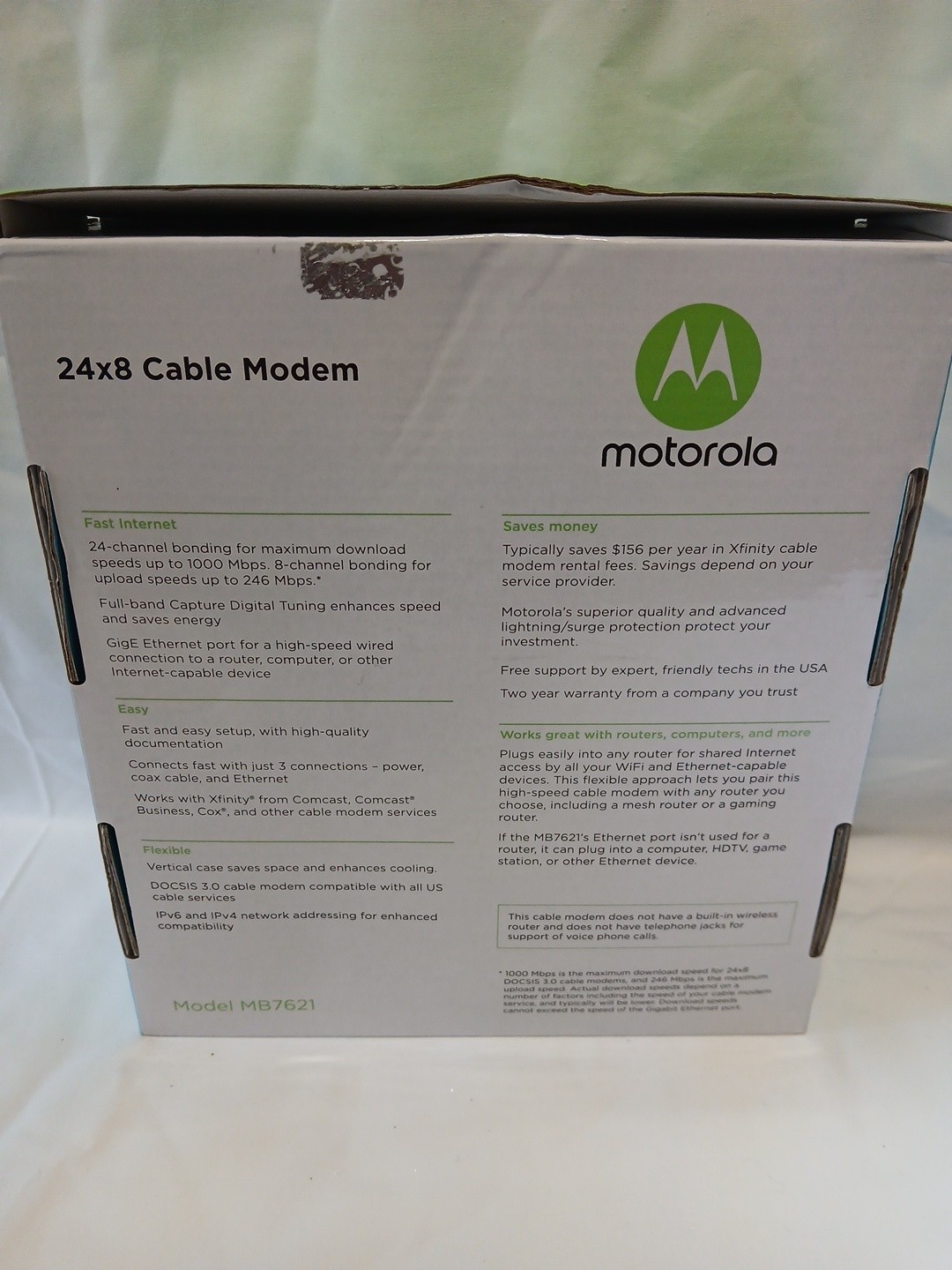 Motorola 24×8 Cable Modem DOCSIS 3.0 Model No. MB7621 Gently Used 1000+ Mbps