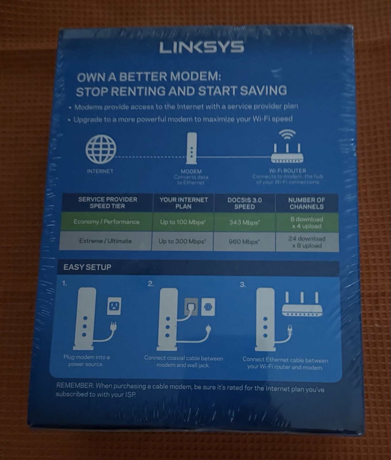 Linksys CM3008 DOCSIS 3.0 8×4 Cable Modem 343 Mbps for Xfinity Cox Charter Spect