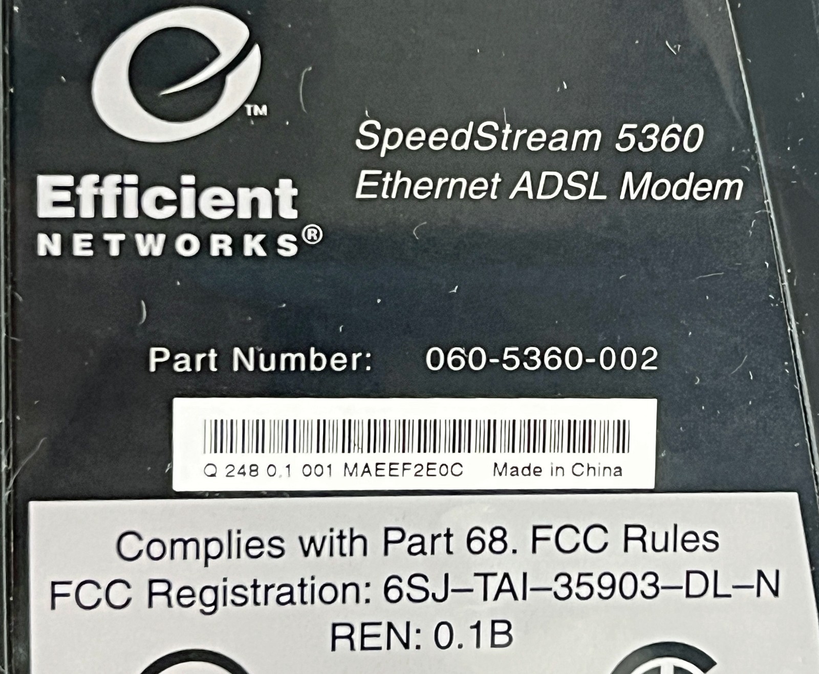Efficient Networks SpeedStream; 5360 New & Improved; ADSL Modem; 120-5360-502