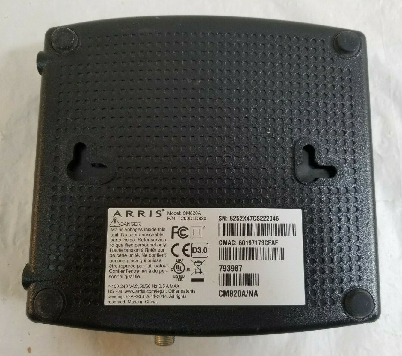 ARRIS CM820 Cable Modem UNTESTED No Cables