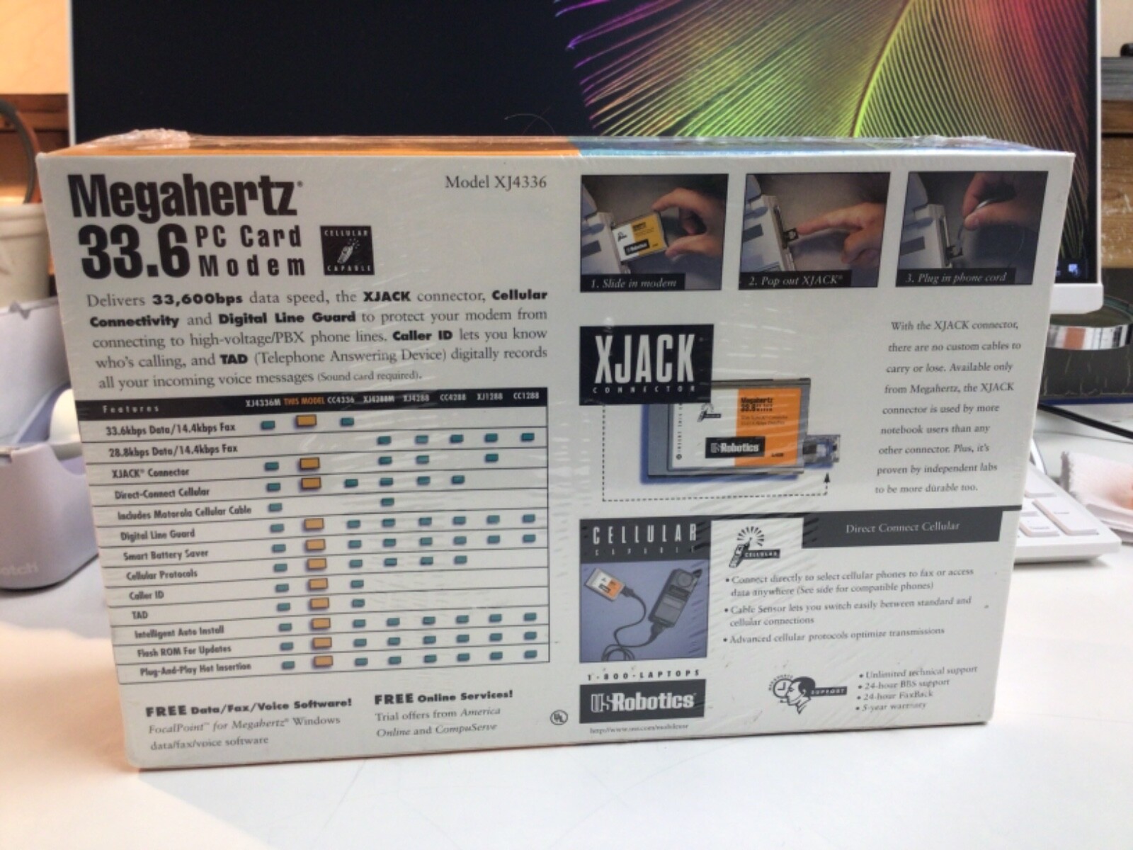 U.S. ROBOTICS 33.6 MEGAHERTZ PC CARD MODEM WITH JACK NEW IN BOX SEALED
