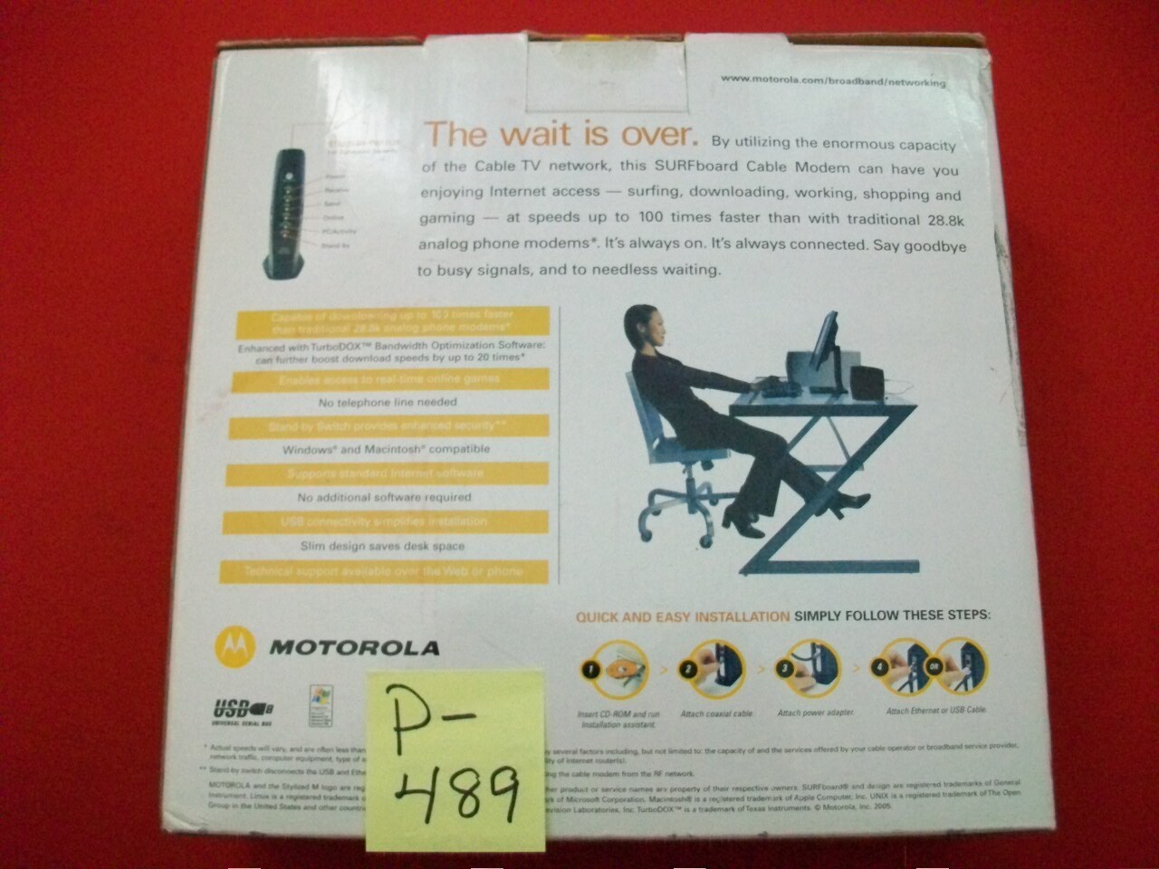 BRAND NEW MOTOROLA SURFBOARD CABLE MODEM-20X FASTER W/ TURBODOX-WINDOWS & MAC