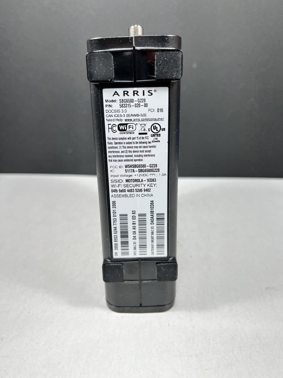 ARRIS SBG6580 DOCSIS3.0 Cable Modem WiFi Router COMCAST XFINITY TIME WARNER COX