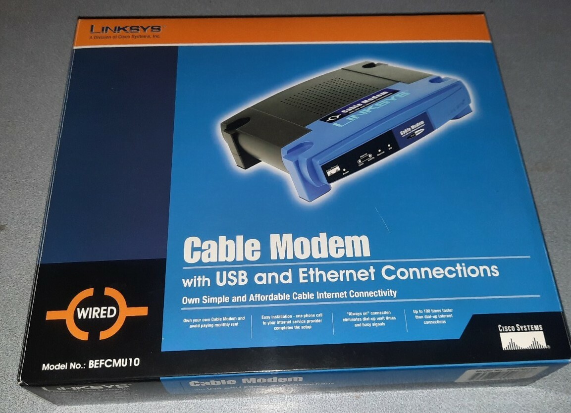 Wired Linksys Cable Modem with USB and Ethernet Connections Model: BEFCMU10