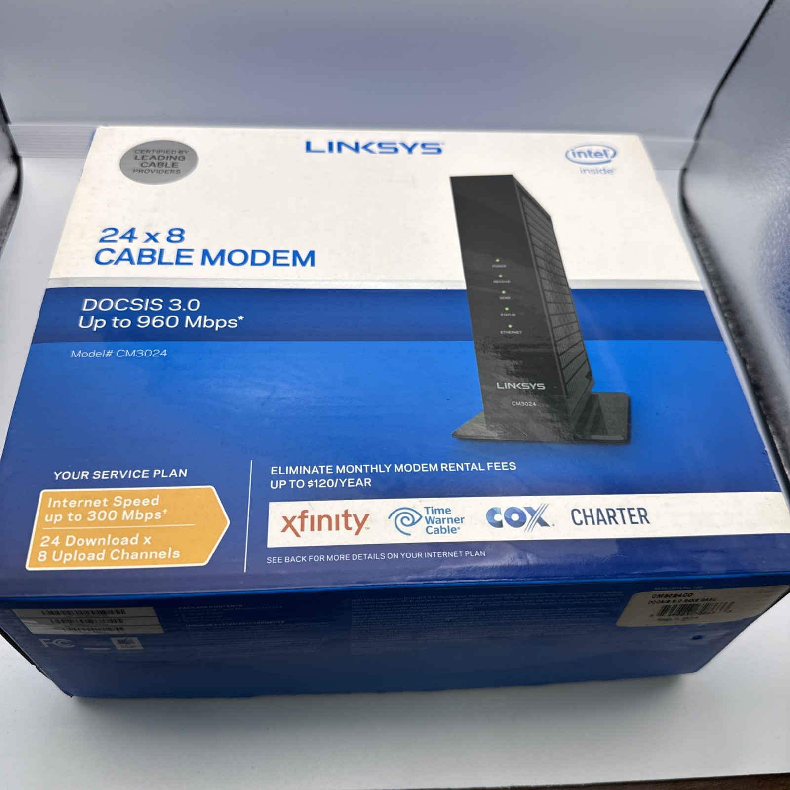 Linksys CM3024 DOCSIS 3.0 24×8 Cable Modem 960Mbps Xfinity Black Intel Inside