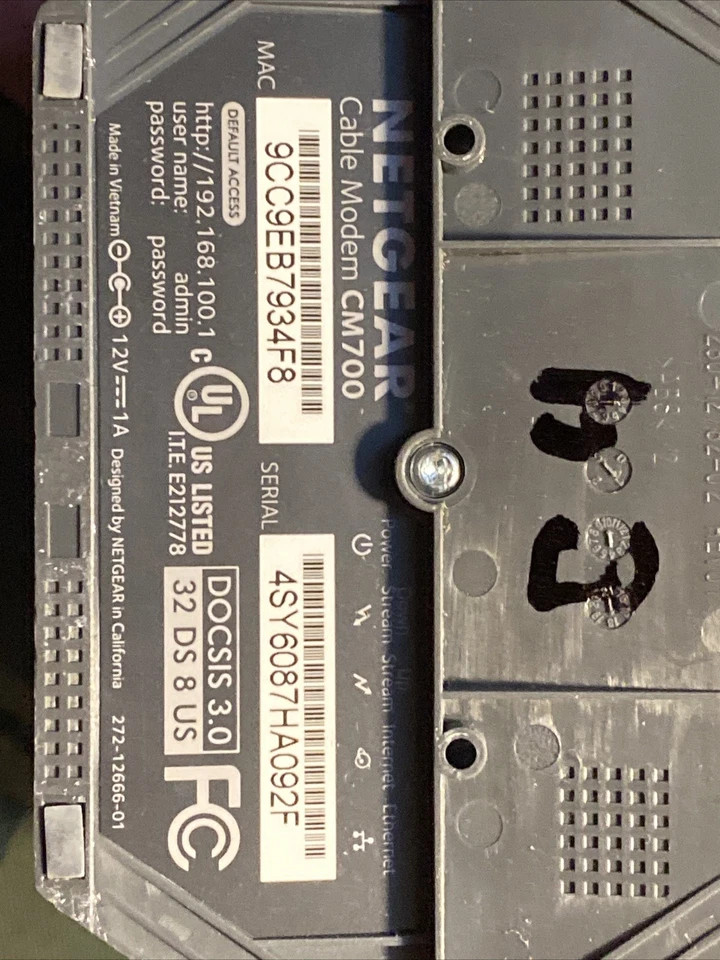 NETGEAR CM700-100NAS Cable Modem