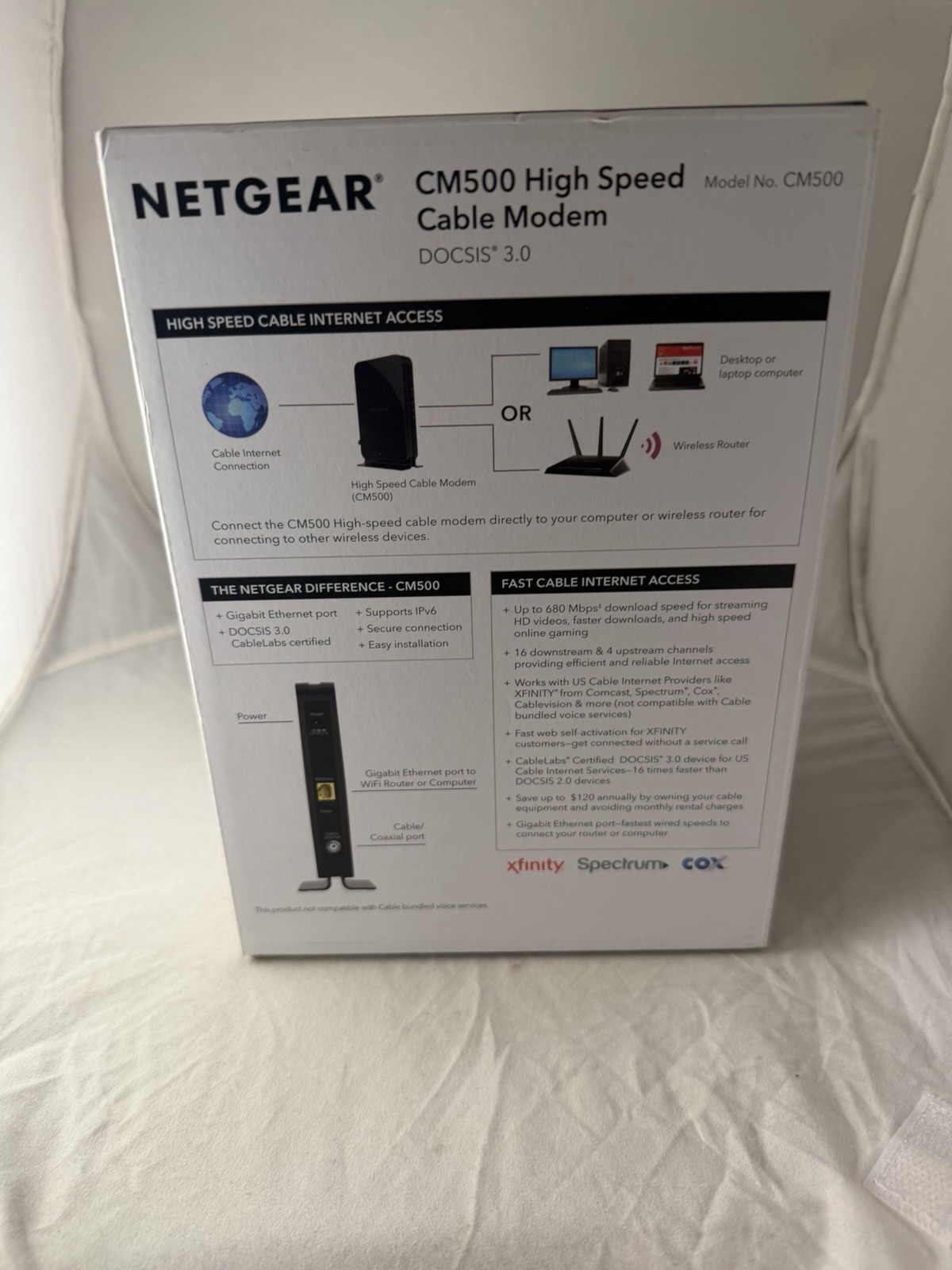 NETGEAR CM500 High Speed Cable Modem (CM500100NAS) 680 Mbps – DOCSIS 3.0.