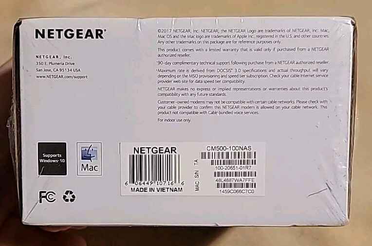 NEW NETGEAR CM500 High Speed Cable Modem (CM500100NAS) 680 Mbps – Black SEALED