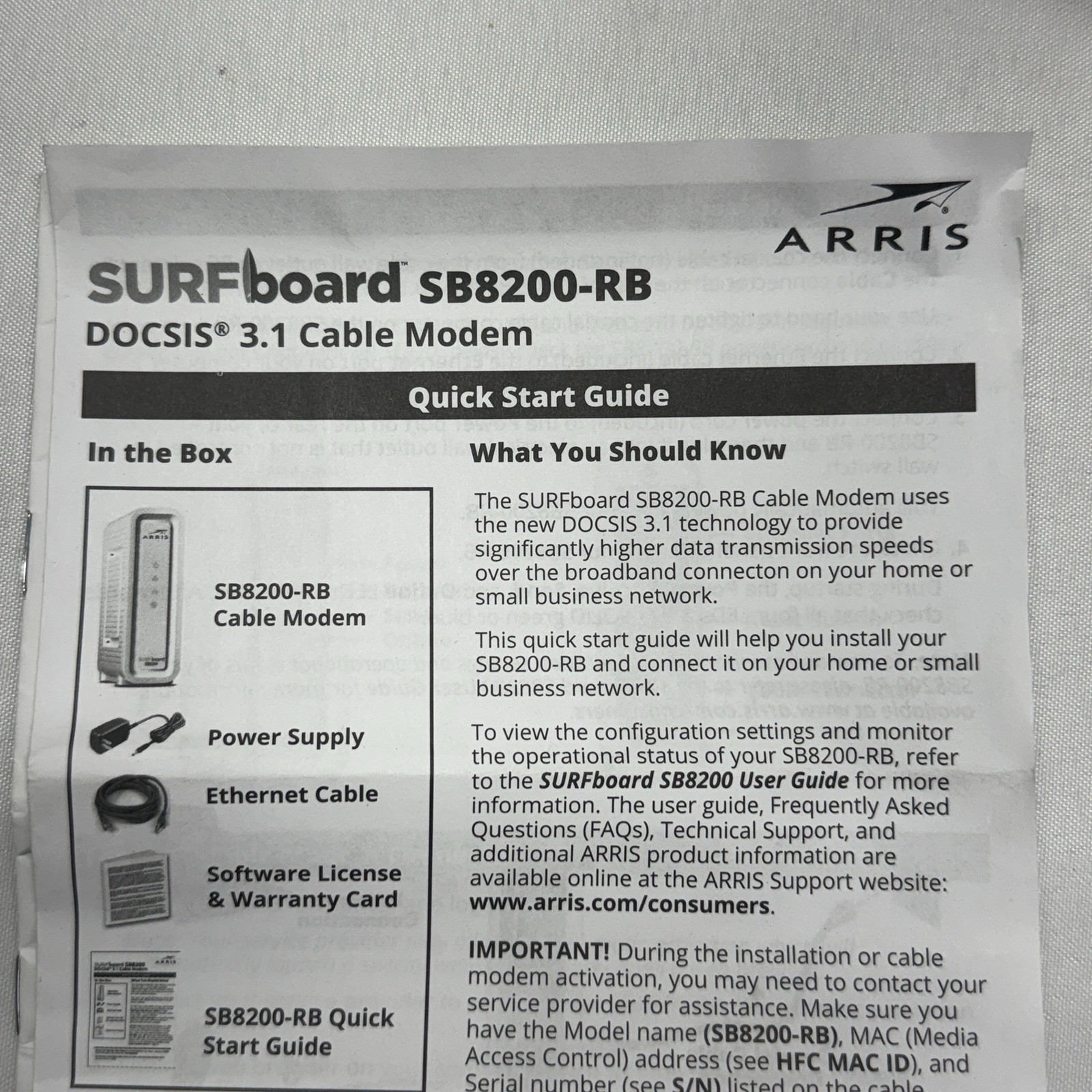 ARRIS SURFboard SB8200 RB Docsis 3.0 Cable Modem – Refurbished Never Used