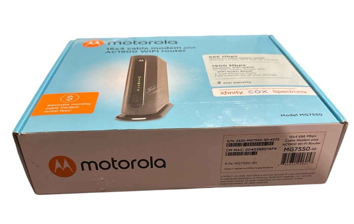 Motorola MG7550 16×4 High Speed ​​Cable Modem Plus AC1900 WiFi Router New ✅