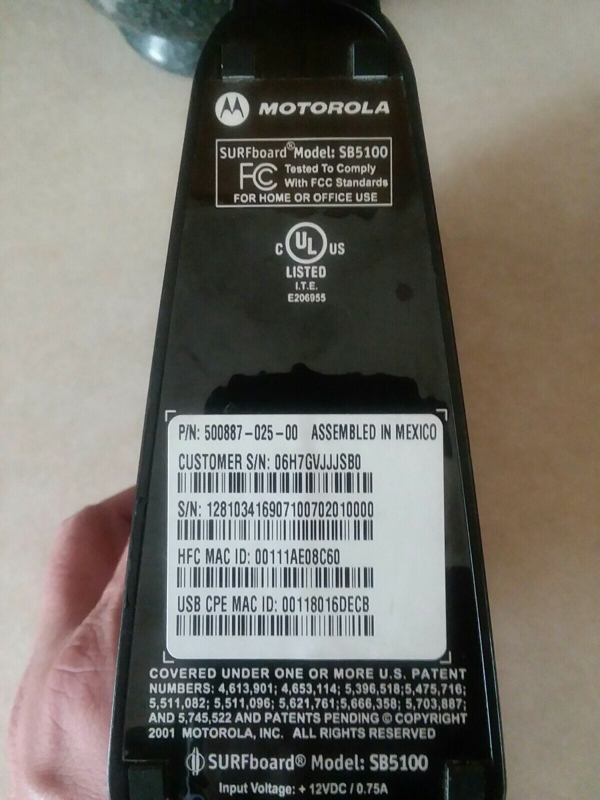 MOTOROLA SURFBOARD CABLE MODEM MODEL SB 5100