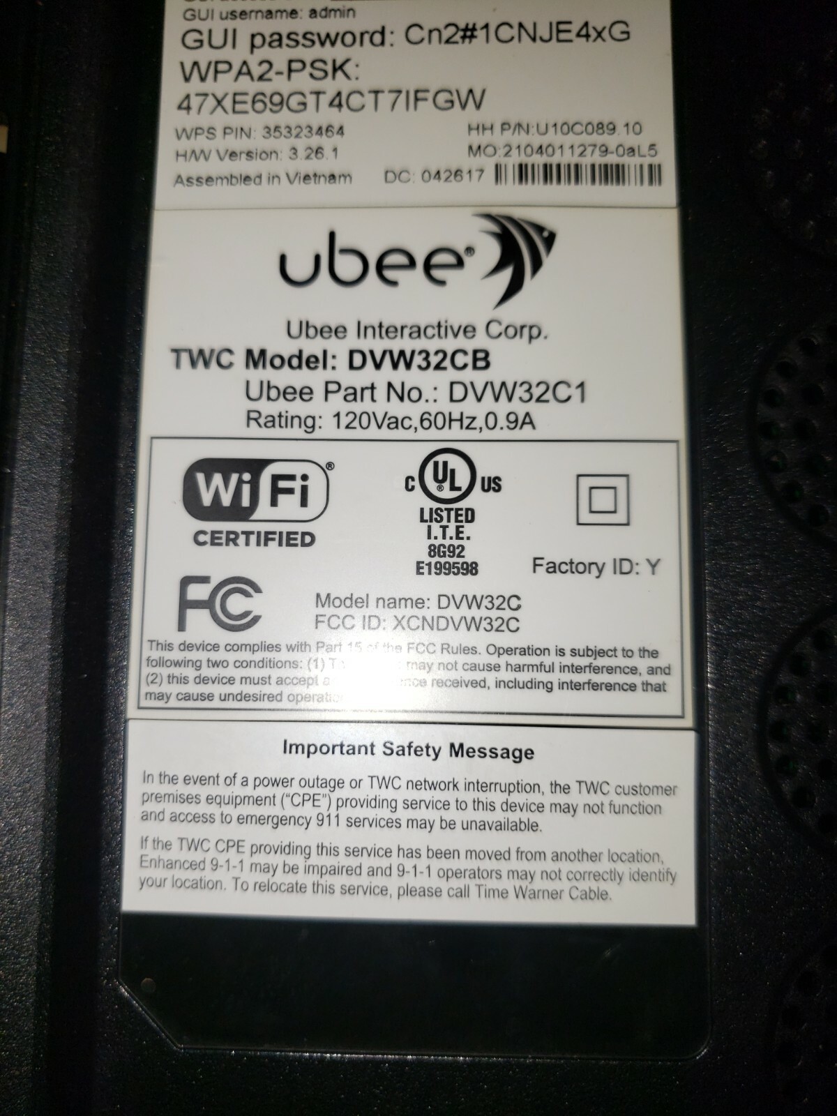 UBEE DVW32CB Advanced Wireless Voice Gateway Modem and Router Wifi Internet C11