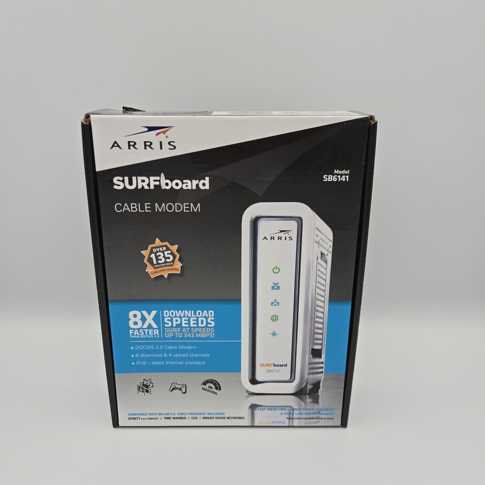 ARRIS Motorola SURFboard SB6141 DOCSIS 3.0 Cable Modem 343 Mbps 8×4 White
