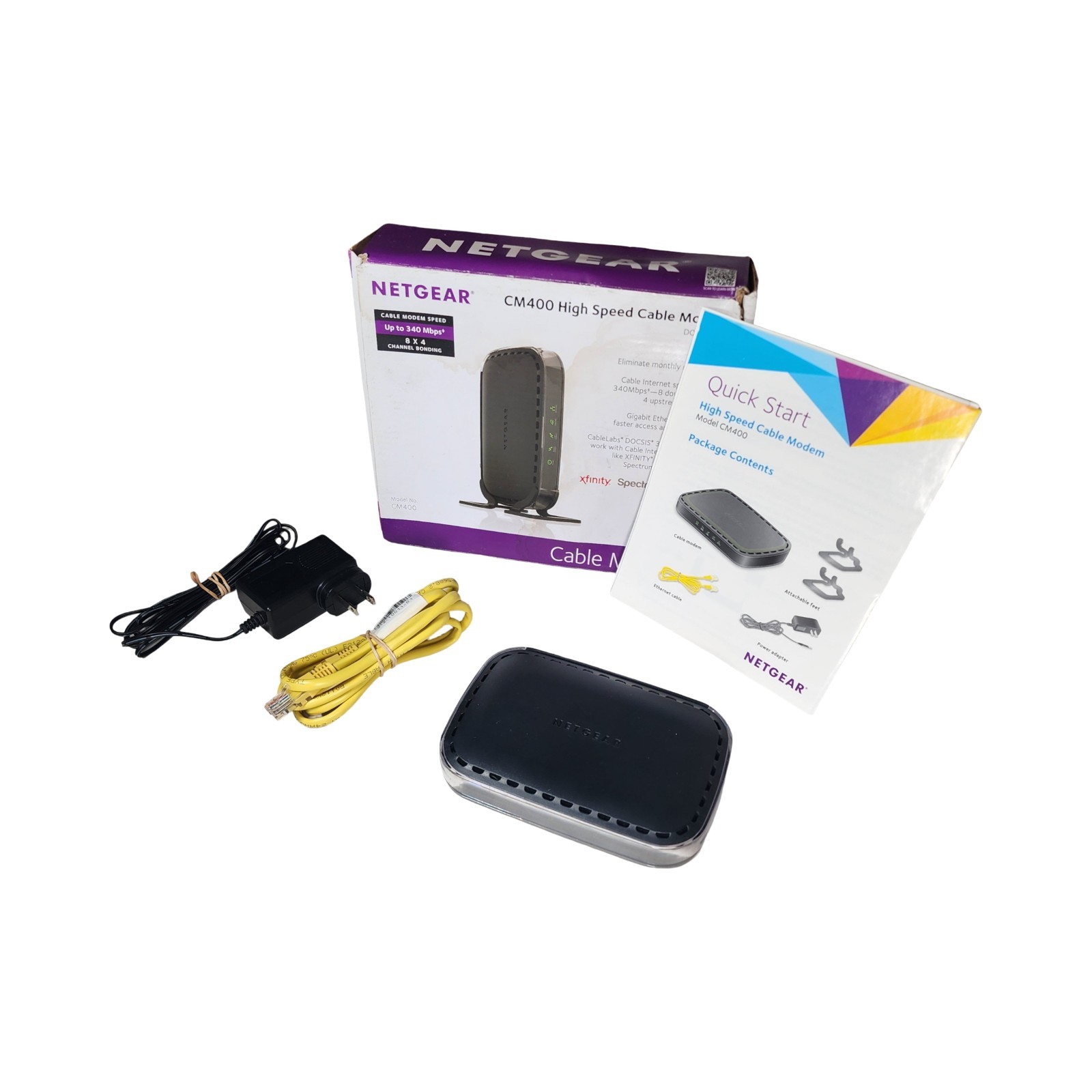 Netgear CM400 DOCSIS 3.0 Cable Modem Complete In Box CIB 8×4 Up To 340 Mbps Blac