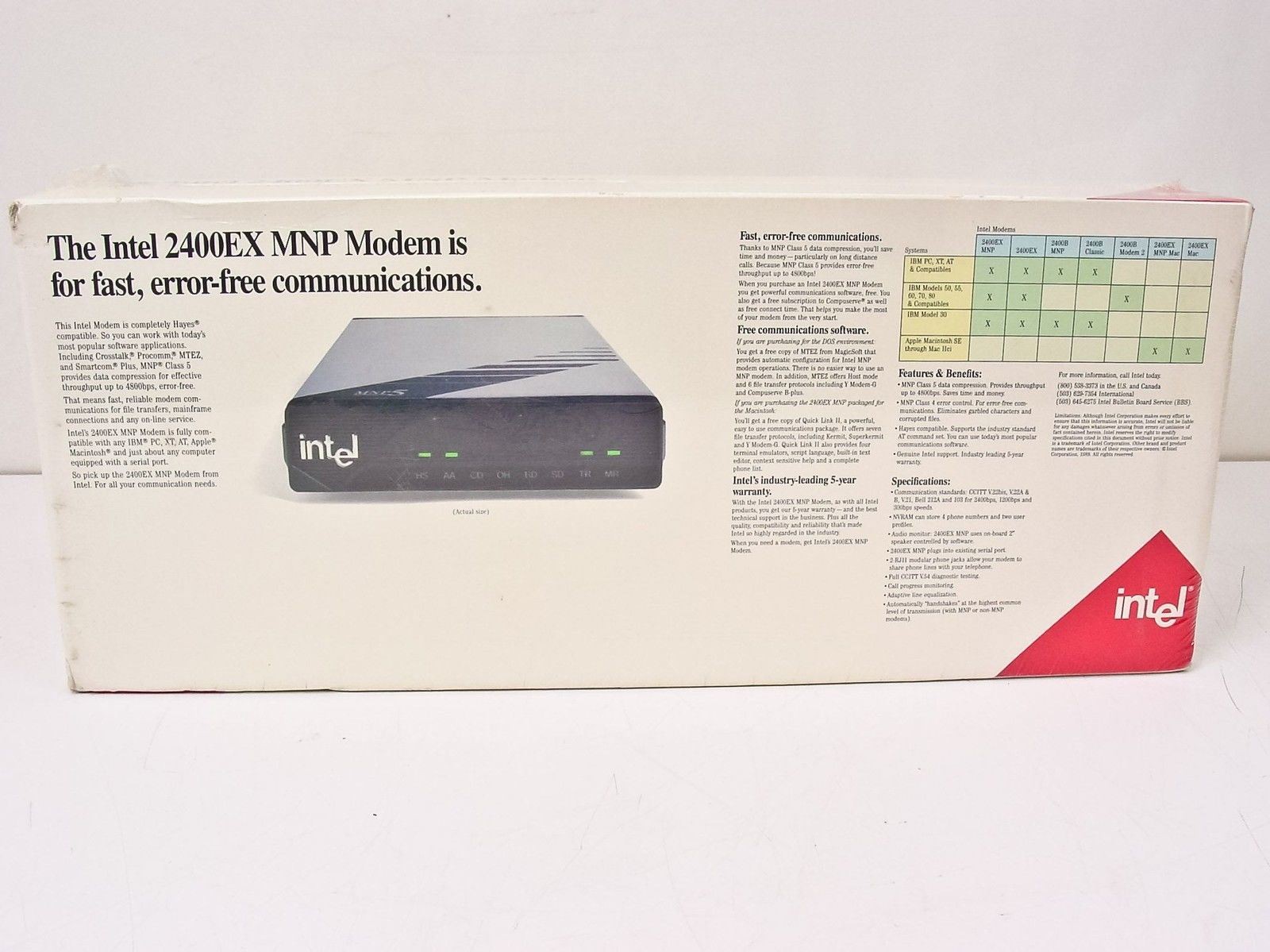 Intel PCEM7424 2400EX MNP Class 5 Modem – New Open Box