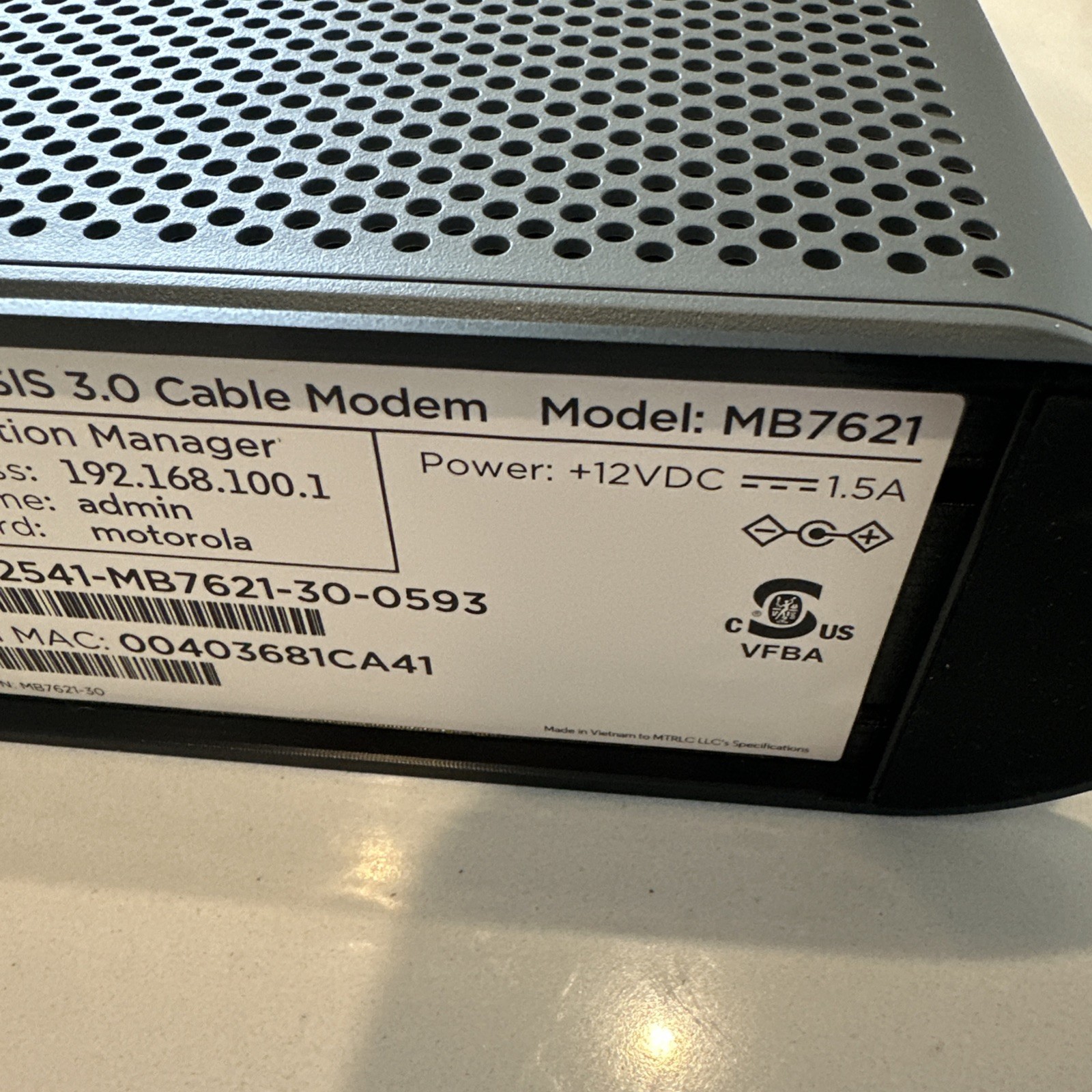 Motorola MB7621-30-0593 Mbps Modem
