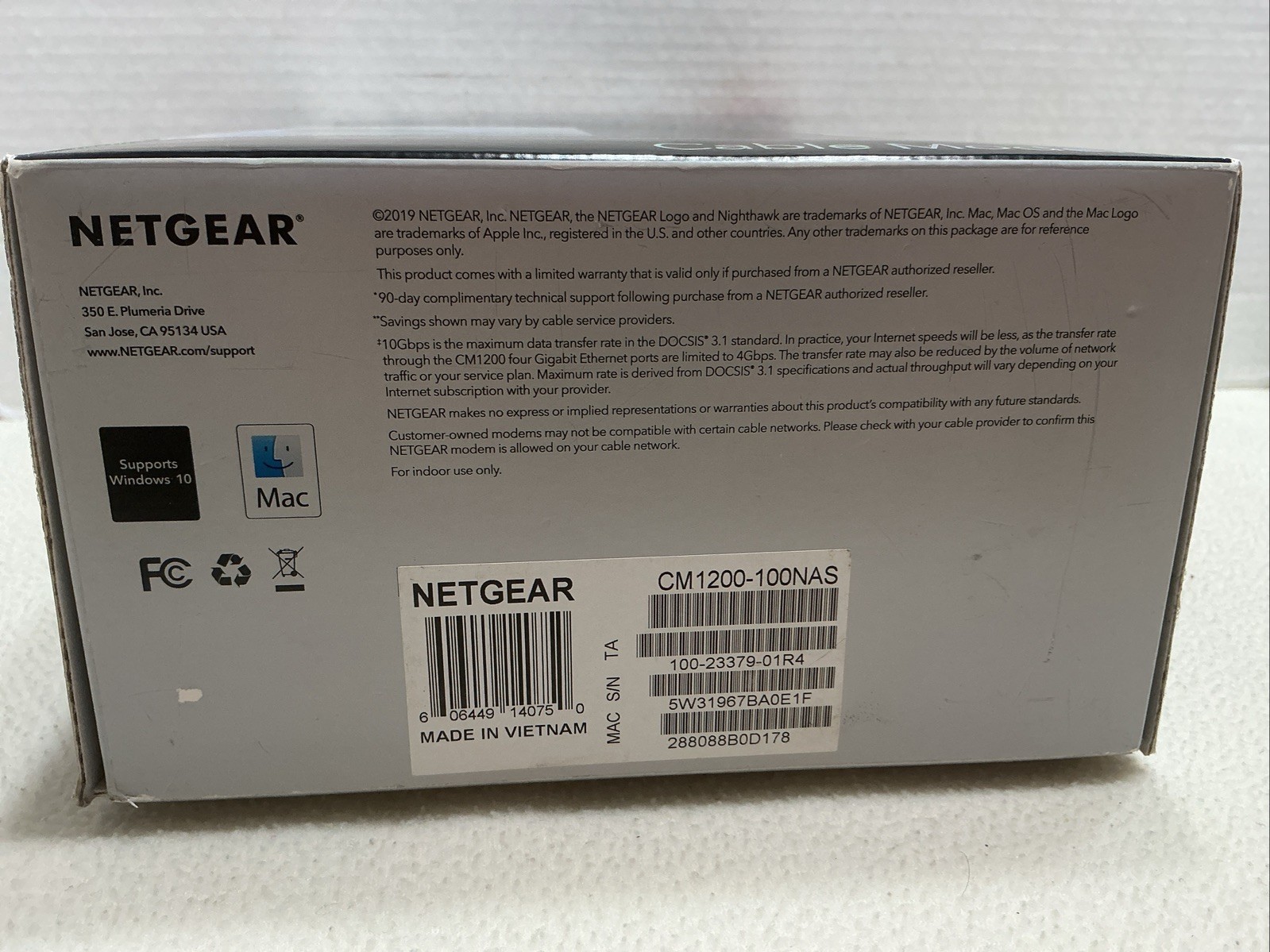 NETGEAR Nighthawk CM1200-100NAS DOCSIS 3.1 Cable Modem