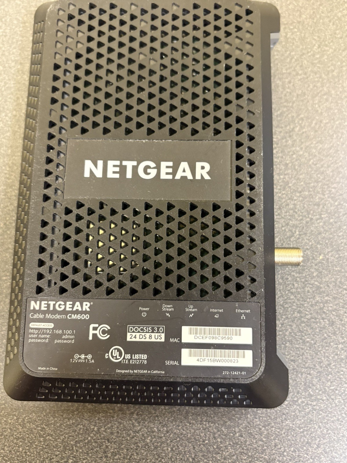 NETGEAR CM600 Cable Modem 960Mbps DOCSIS 3.0 with Power Supply – Tested