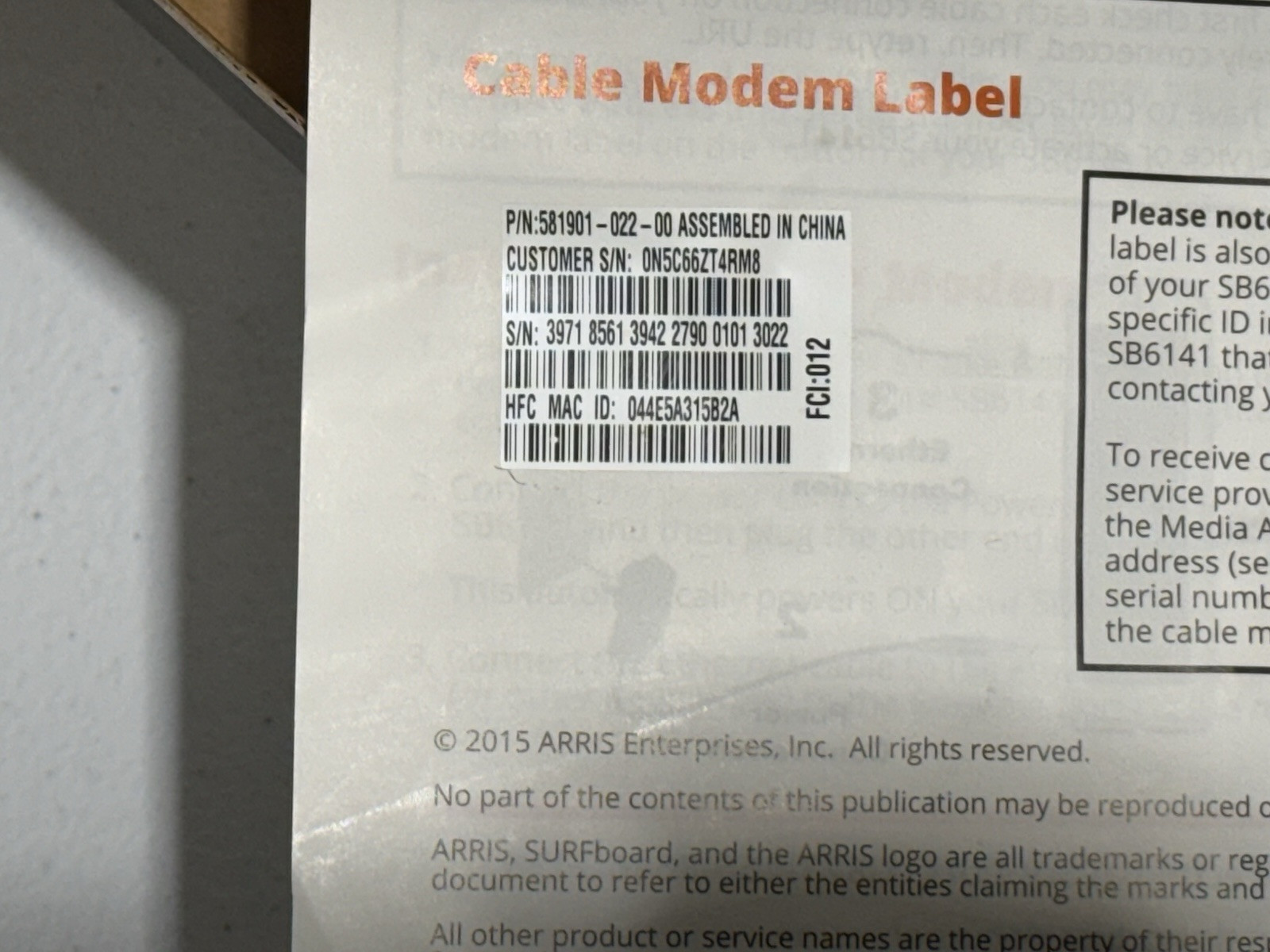 ARRIS Surfboard Cable Modem SB6141 DOCSIS 3.0 Cable Modem
