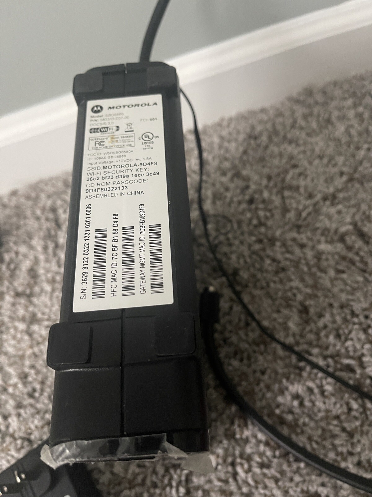 Motorola SBG6580 Wireless Cable Modem Router Internet WiFi Comcast Xfinity COX