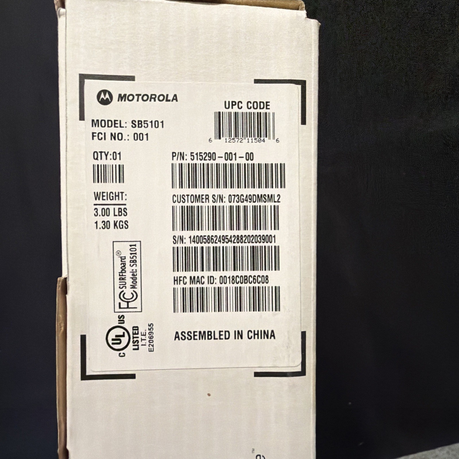 Motorola SURFboard SB5101U Cable Modem DOCSIS 2.0 w/ Box Cables CD SB5101