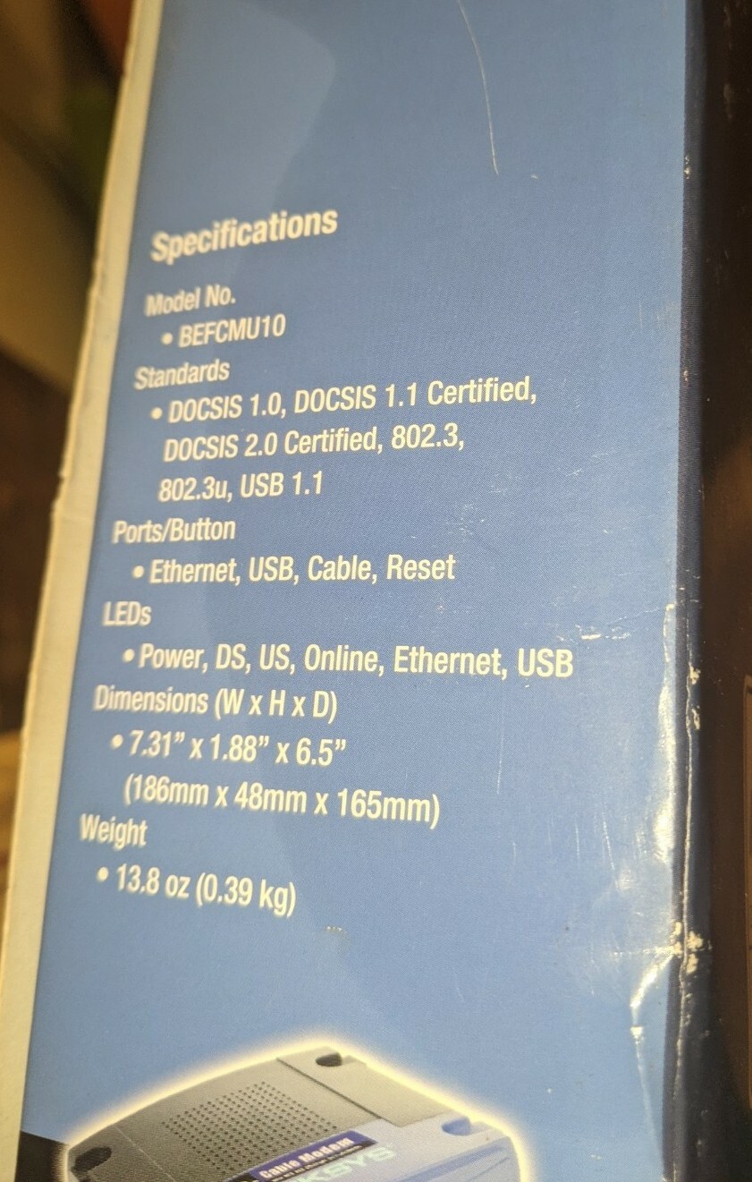 NEW Linksys BEFCMU10 USB Etherfast Cable Modem 42.88 mbps FREE SHIPPING