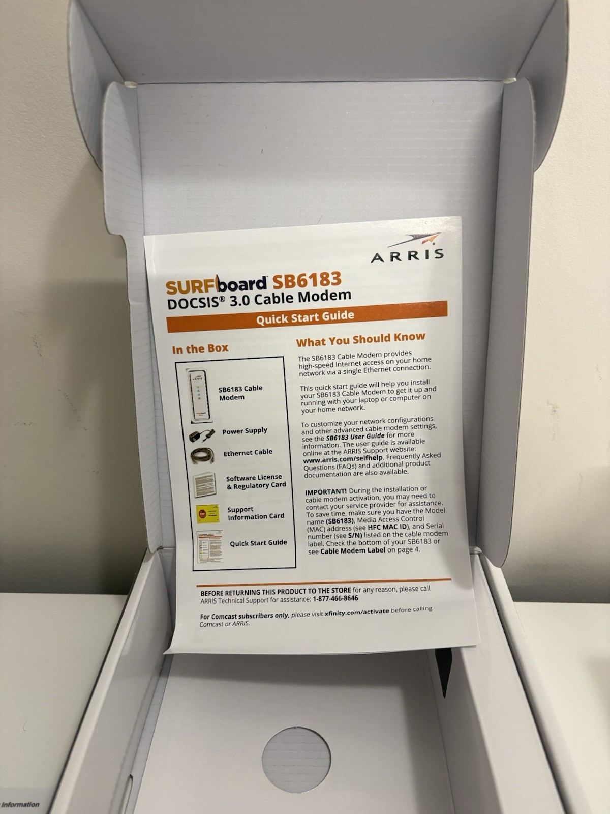 Arris Surfboard SB6183 686 Mbps 16×4 DOCSIS Cable Modem, White, Appears New
