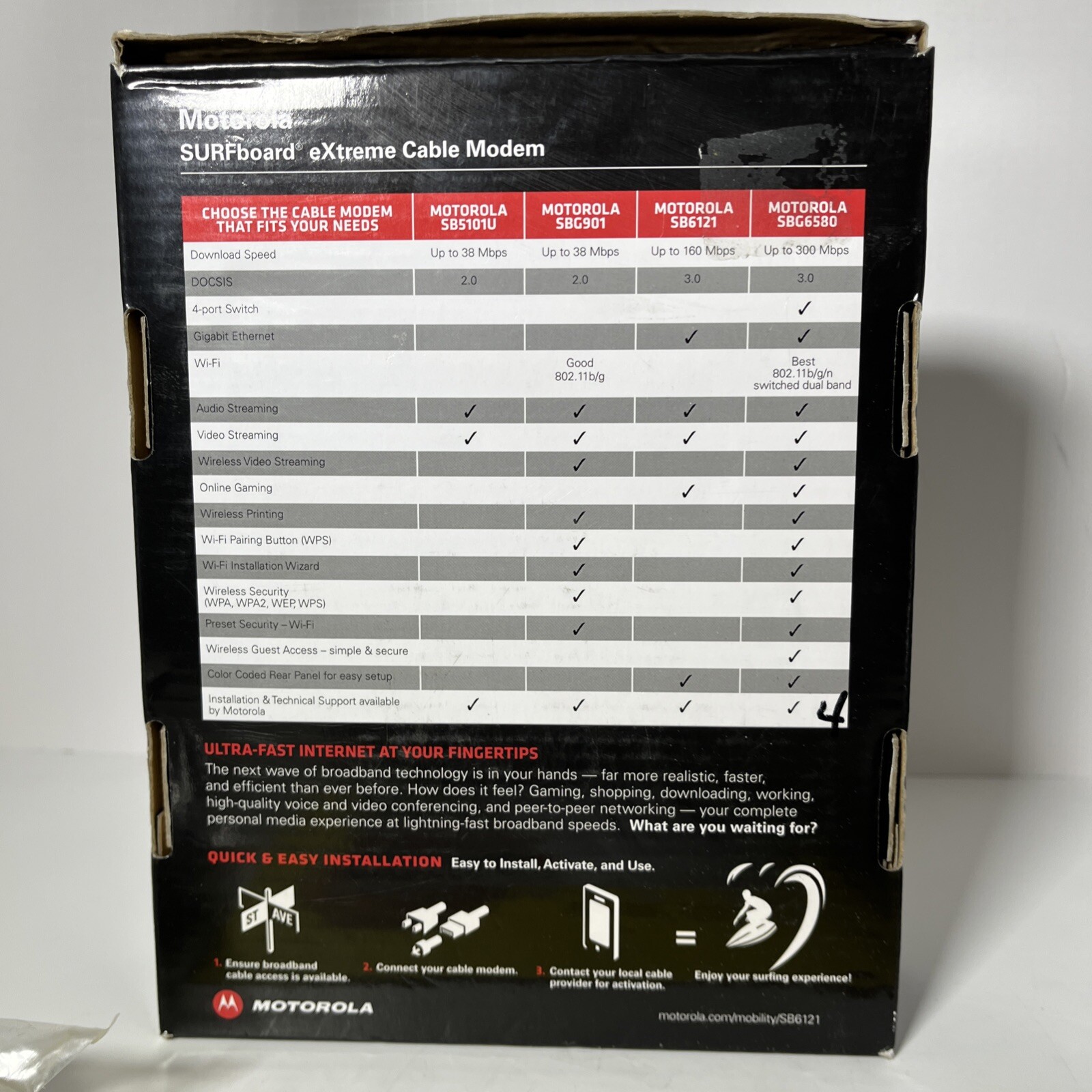 Motorola SURFboard SB6121 (575319-019-00) 199.68 Mbps Cable Modem Stream Game