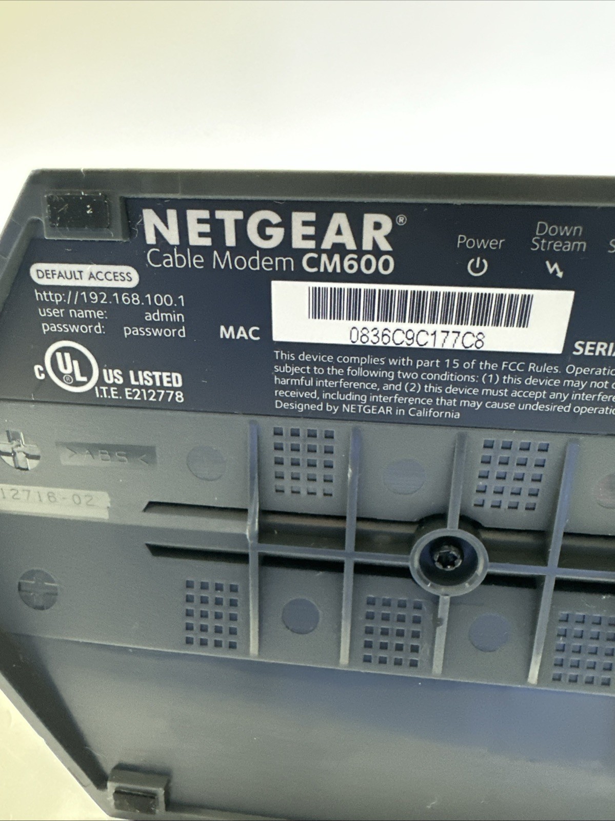 NETGEAR CM600 960Mbps DOCSIS 3.0 Cable Modem w/ Power Supply Works