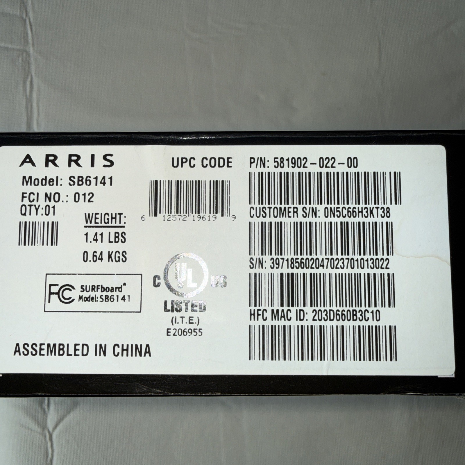 Arris SURFboard Cable Modem SB6141 DOCSIS 3.0 Open Box