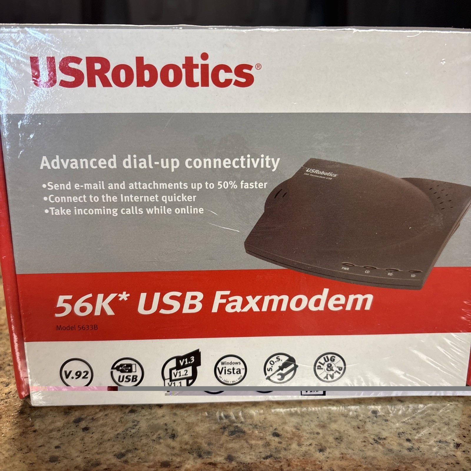US Robotics USR5633B 56K USB FaxModem Advanced Dial-Up Connectivity Plug & Play