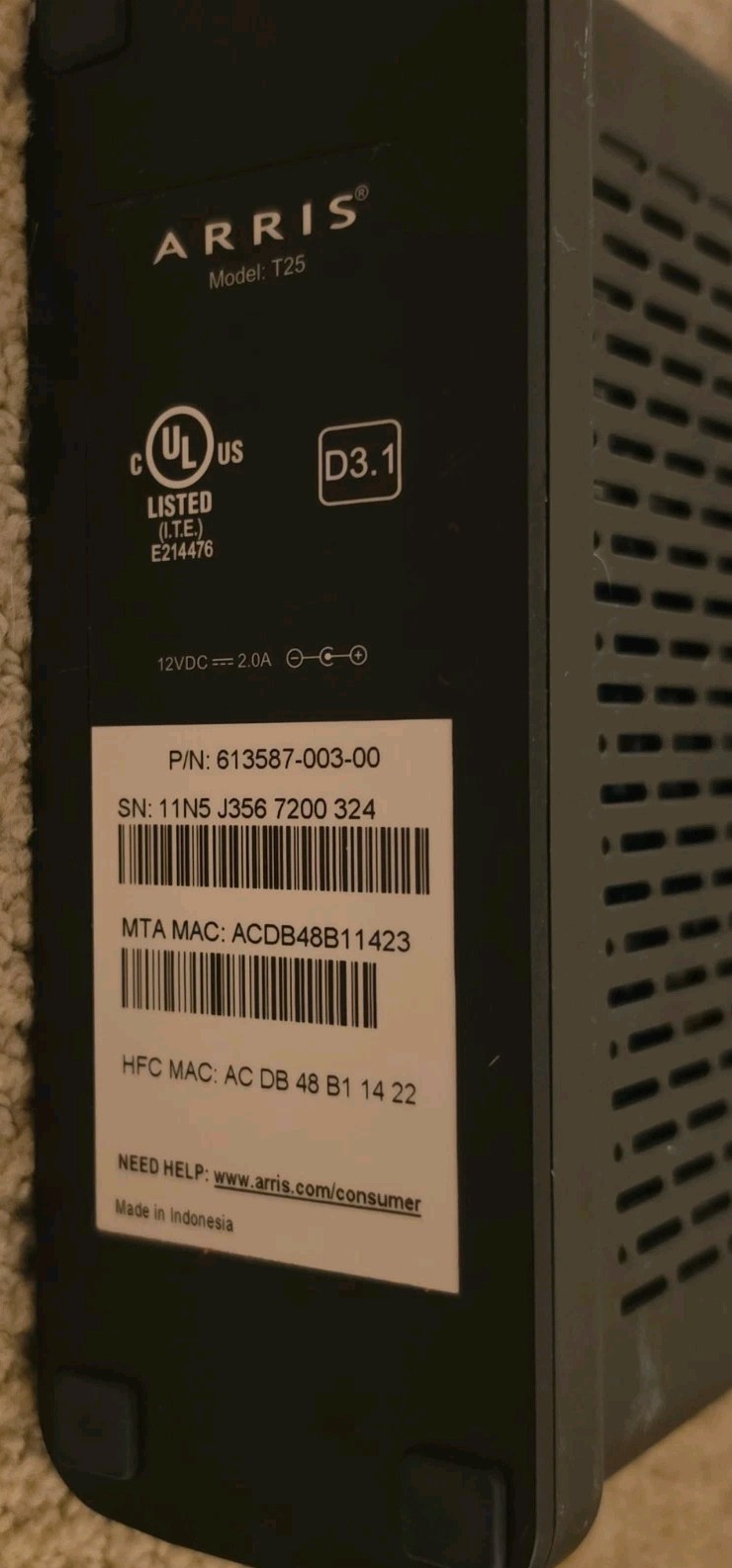 ARRIS Surfboard DOCSIS 3.1 Cable Modem – T25