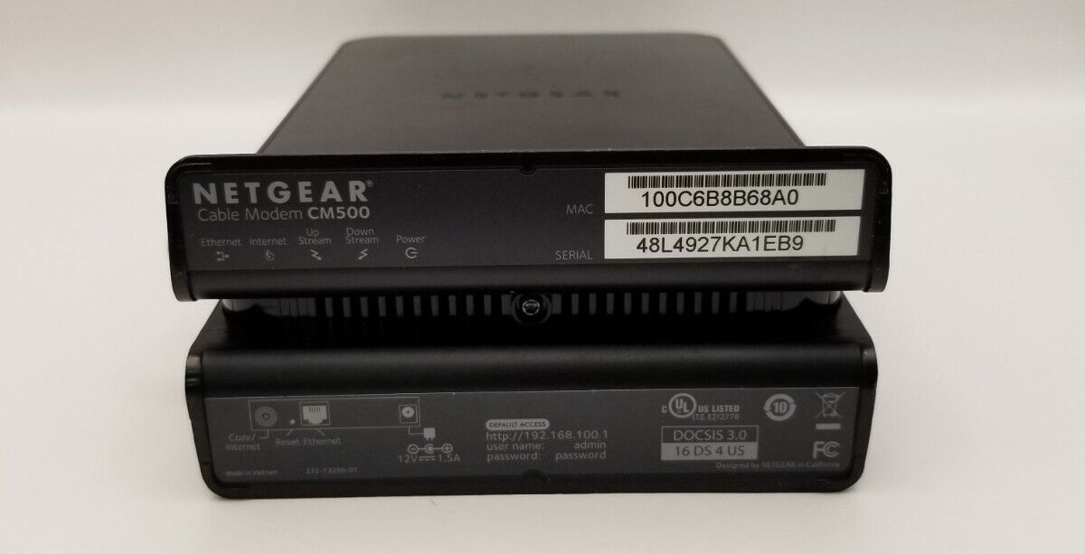 Netgear CM500 16×4 DOCSIS 3.0 Cable Modem w/ AC Adapter & Ethernet