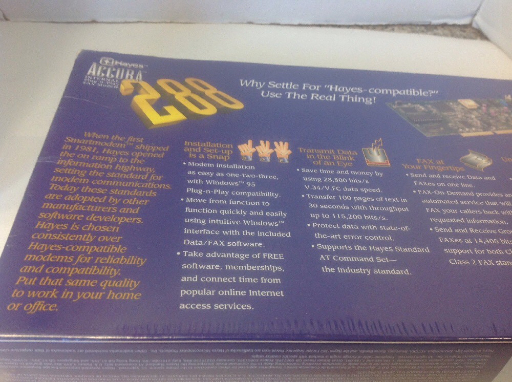 Hayes Accura 288 Internal Plug-n-Play Fax Modem New Sealed