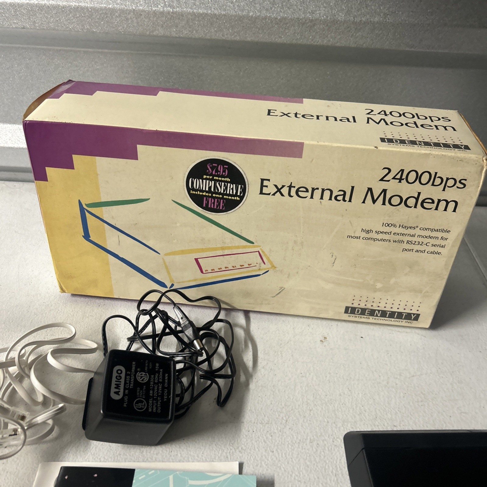 Identity External Modem ID2400E 2400 Bps w/Cords & Manual