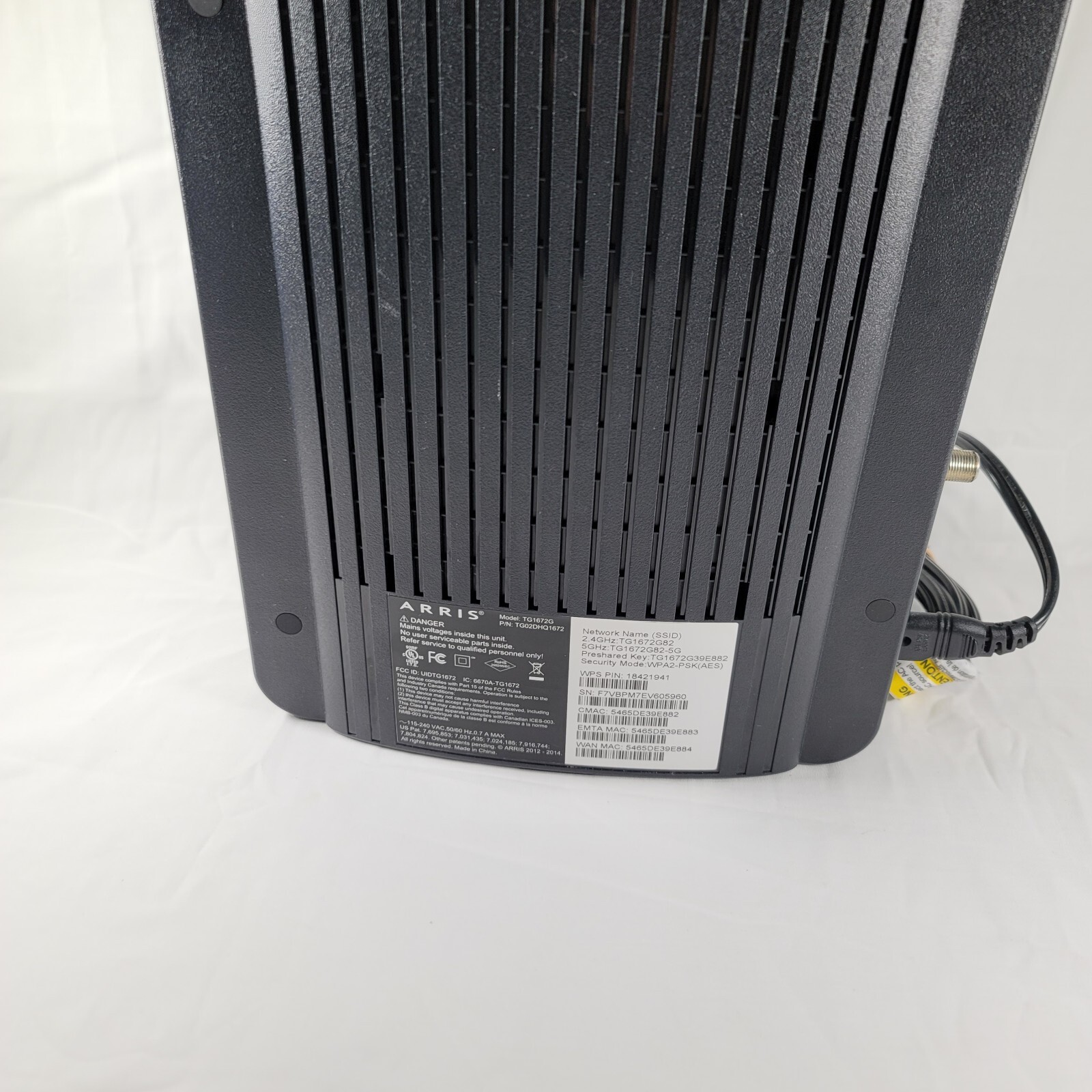 Arris TG1672G Touchstone Telephony Gateway Docsis 3.0 TG02DHQ1672 -KB0375