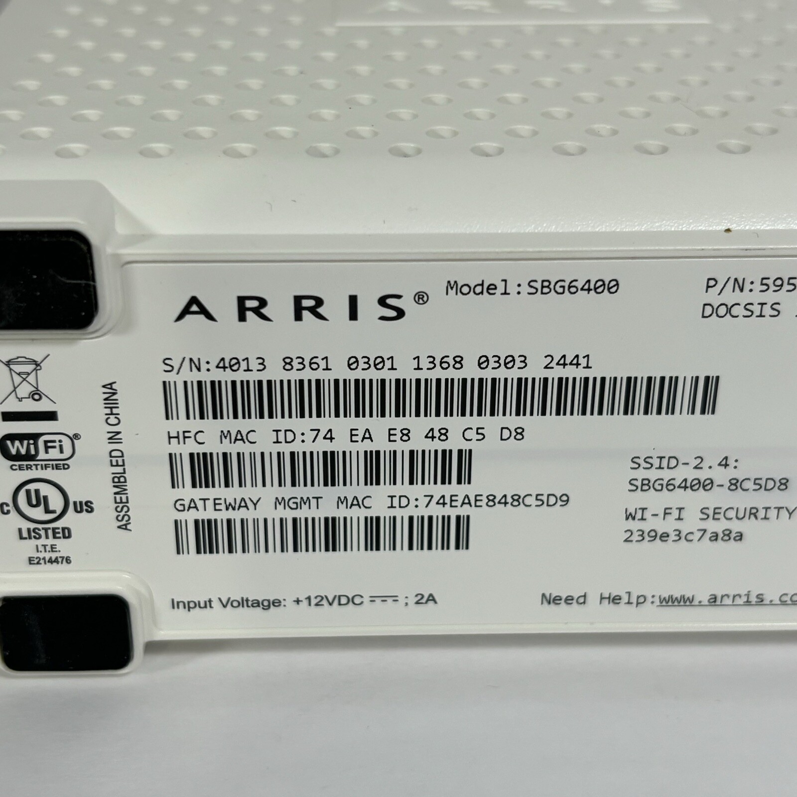 Motorola Arris SURFboard Modem & Wi-Fi Router N300 SBG6400
