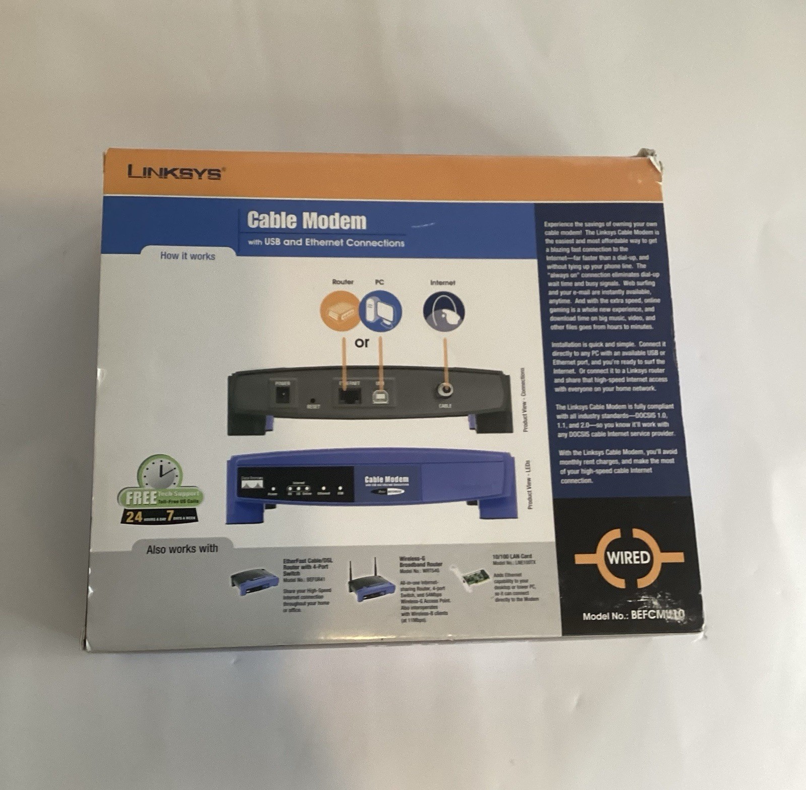 Linksys Model Befcmu10 Cable Modem W/ USB & Ethernet Connection Wired