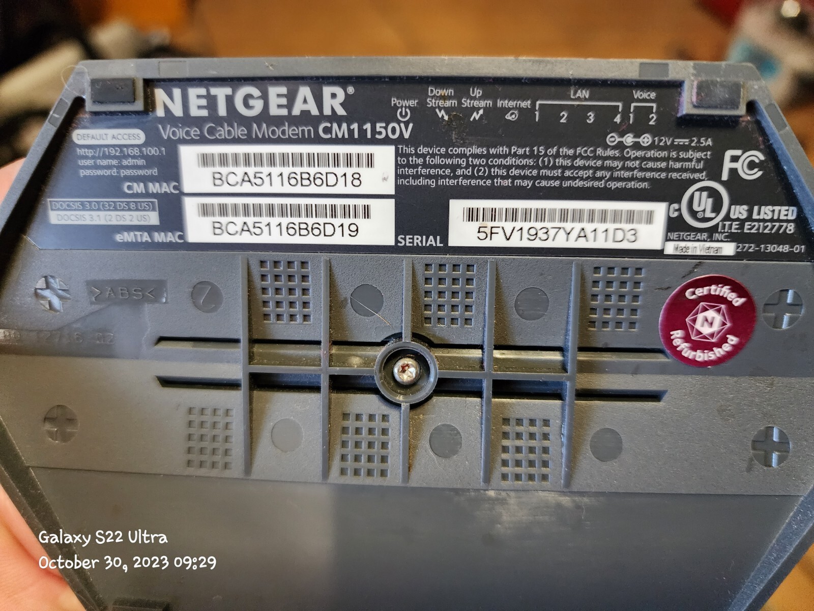 NETGEAR CM1150V Nighthawk Multi-Gig Speed Cable Modem for XFINITY Voice
