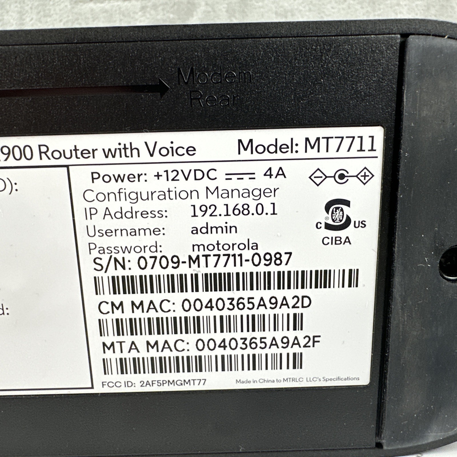 Motorola MT7711 24×8 Cable Modem AC1900 WiFi Router 2 Phone Lines Xfinity *READ*