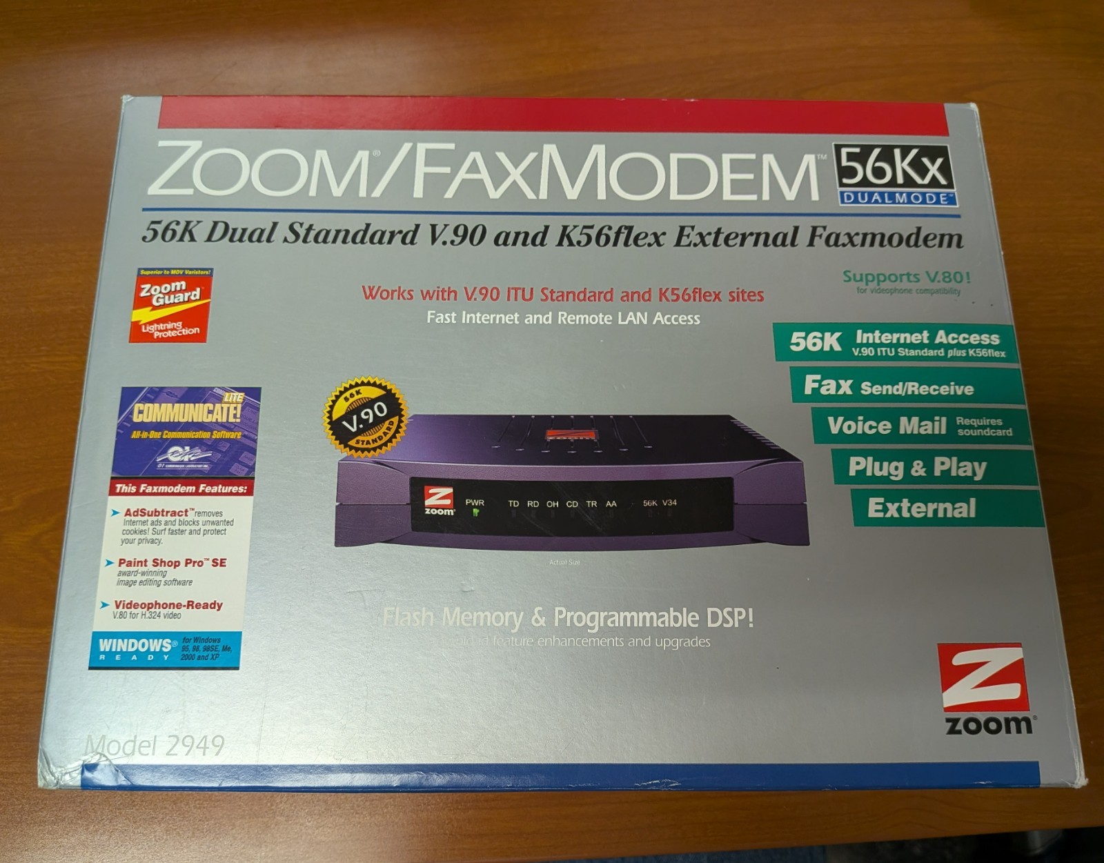 Zoom Fax Modem Voice Mail 56K V.90 External USB Model 2986 UNUSED