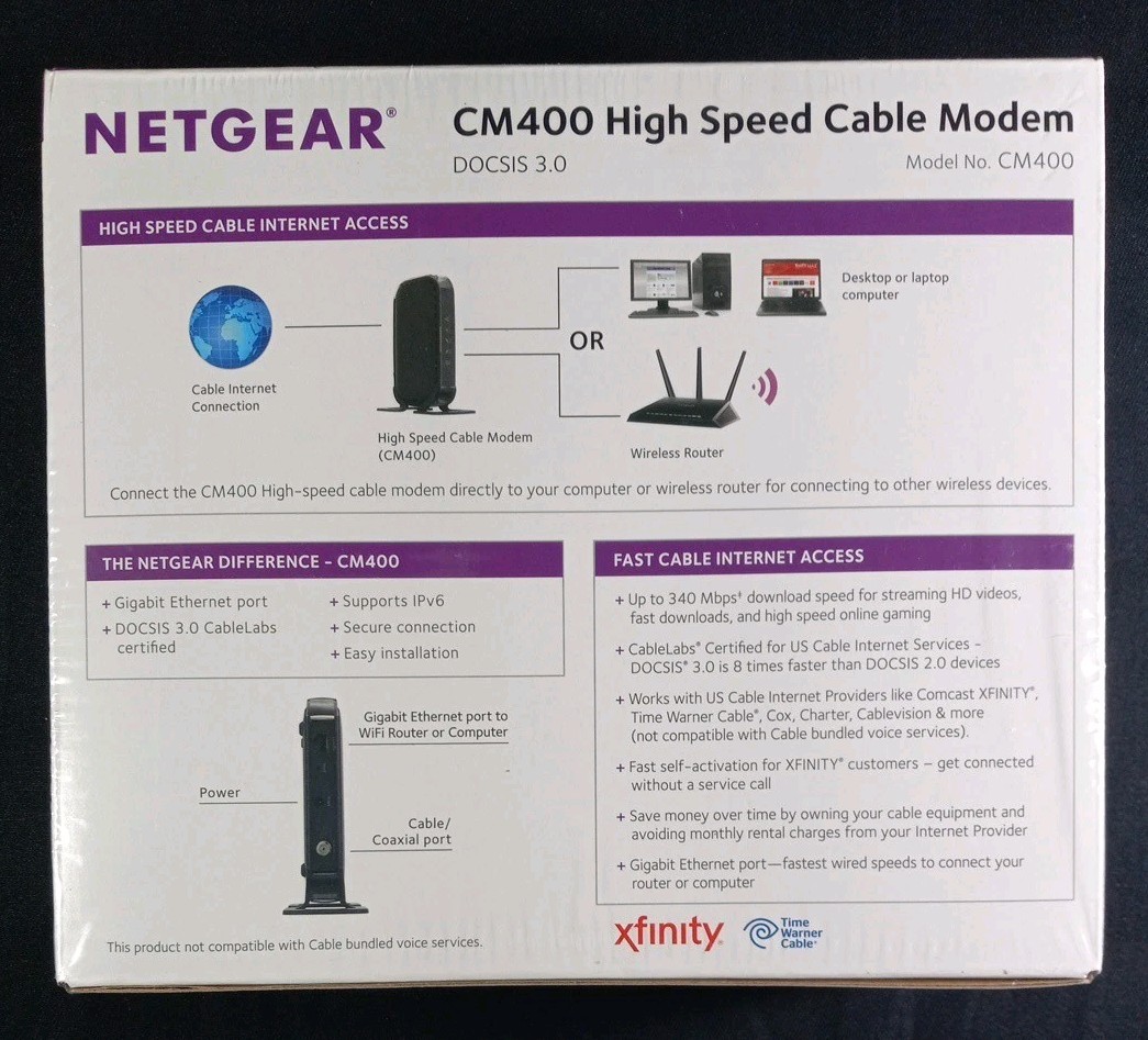 NETGEAR DOCSIS 3.0 CM400 340 mbps High Speed Cable Modem • FACTORY SEALED