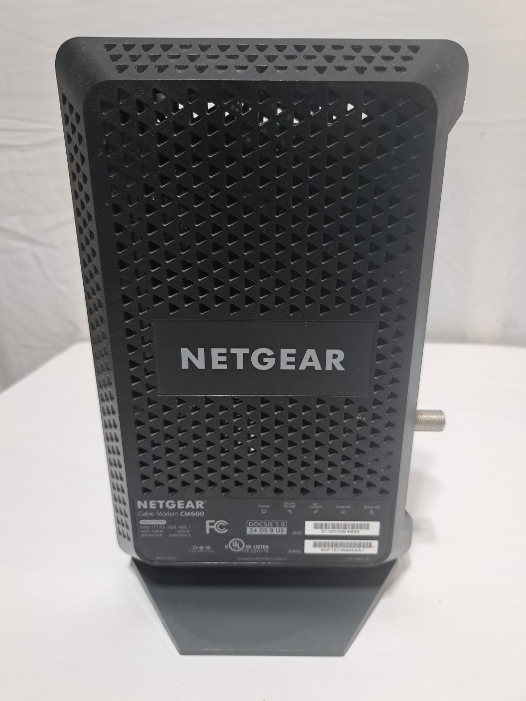 NETGEAR Cable Modem CM600 Up to 960 Mbps DOCSIS 3.0 Black No Power Cable Tested