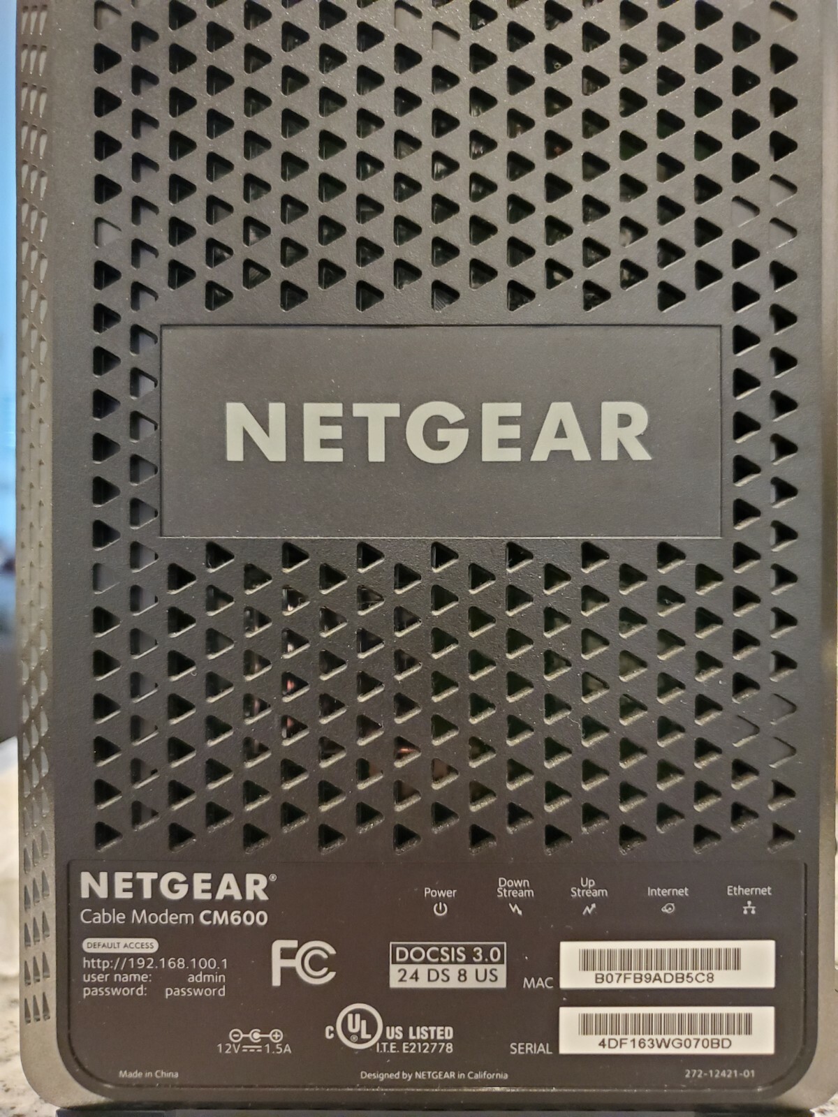 NETGEAR CM600-1AZNAS 960Mbps DOCSIS 3.0 Cable Modem